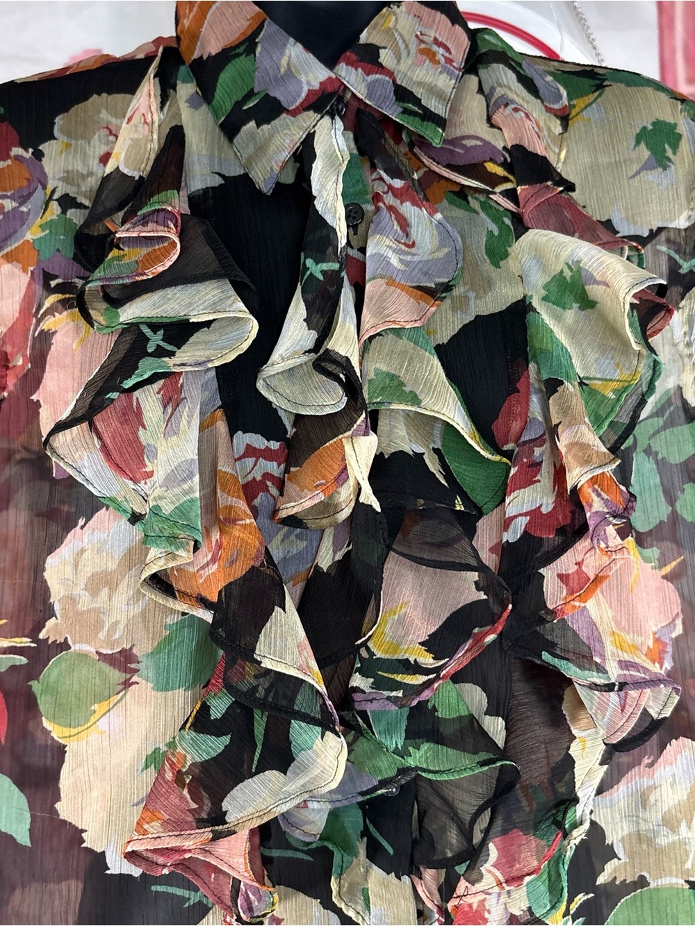 Ralph Lauren Black Floral Print Blouse with Green Label Sz L - Picture 6 of 10